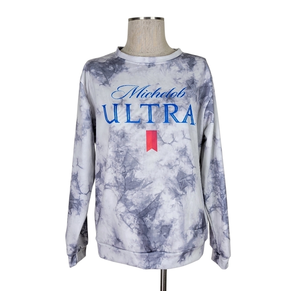Michelob Ultra Track Shorts Sweatshirt Set Women Size L White Gray Tie Dye Logo - Picture 3 of 14